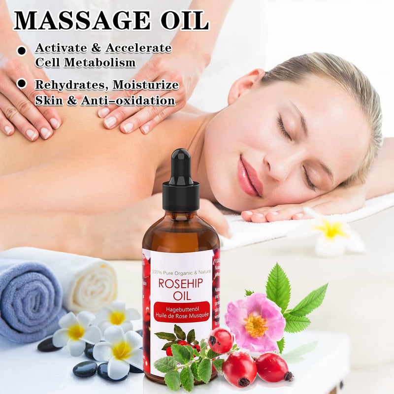 Rosehip Oil for Face 120ml, Cold Pressed 100% Pure Natural Rosehip Seed Oil, Hydrating Nourishing & Moisturising for Skin, Hair, Nails, and Body - BeesActive Australia