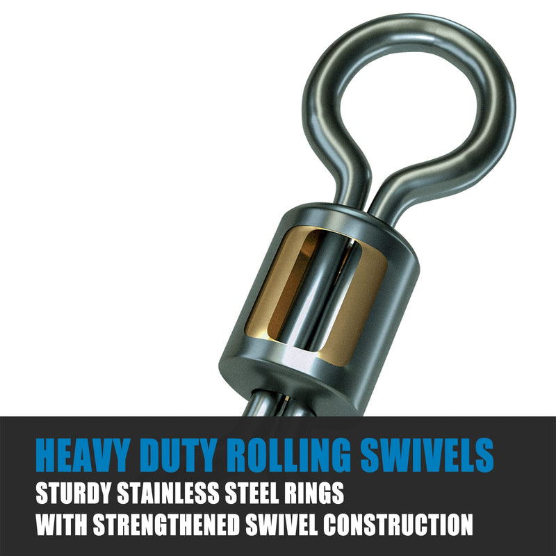 Dr.Fish Fishing Barrel Swivels, Rolling Swivels Stainless Steel Swivels Fishing Tackles Black Nickel 30Lb to1500 Lb #1(104LB)-50pk - BeesActive Australia