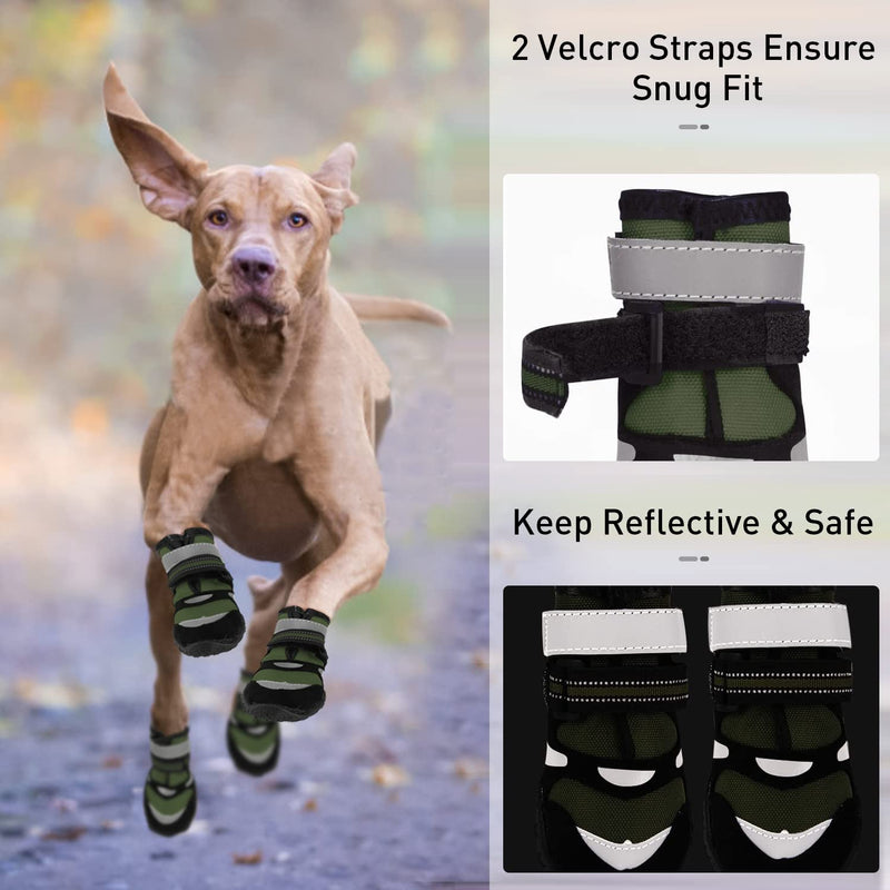 Dog Booties for Large Medium Dogs - Wear-Resistant Dog Boots with No Slip Rugged Sole - Waterproof Dog Shoes for Hiking Walking Running Jogging Paw Protection - Rubber Dog Shoes with Reflective Straps #2 (Length: 2.35" ; Width: 1.75") Army Green - BeesActive Australia