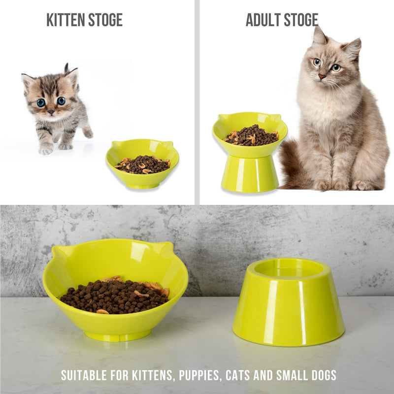 Cat Bowls Raised Cat Food Bowls,Elevated Cat Bowls Slanted for Food and Water,Cat Feeding & Watering Supplies 15° Tilted Raised Cat Bowls, Anti Vomiting Cat Dish for Indoor Cats and Small Dogs Green - BeesActive Australia