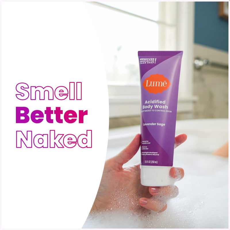 Lume Acidified Body Wash - 24 Hour Odor Control - Removes Odor Better than Soap - Moisturizing Formula - SLS Free, Paraben Free - Safe For Sensitive Skin - 8.5 ounce (Lavender Sage) 2 Pack - BeesActive Australia