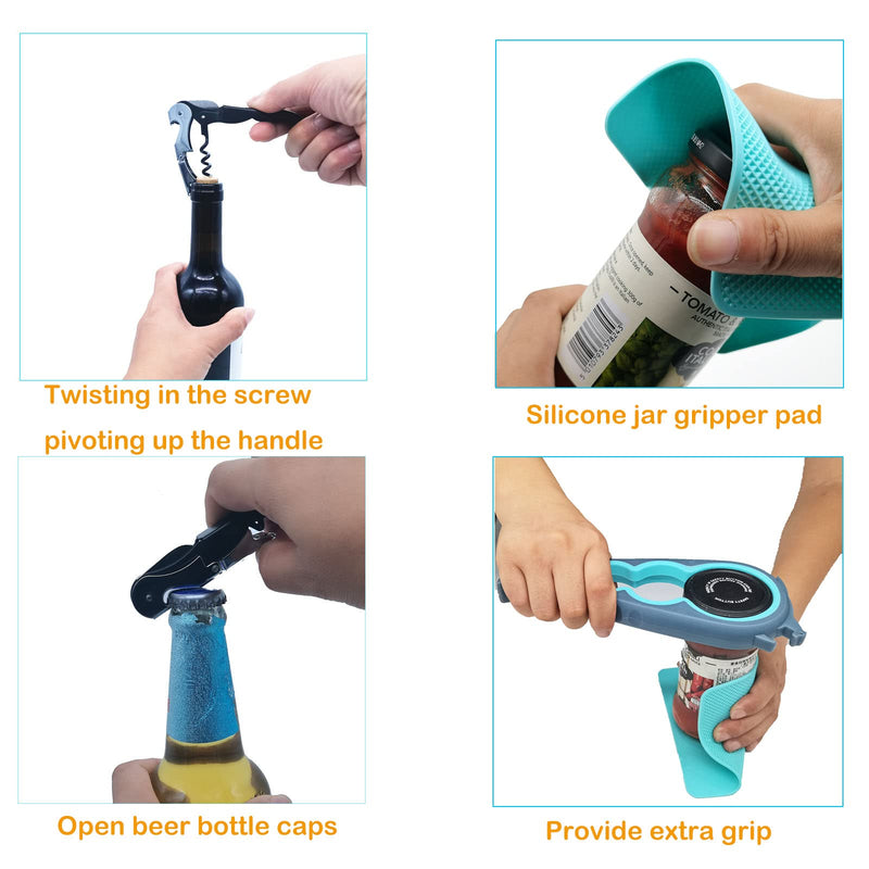 Otstar Jar Opener Bottle Opener Can Opener and Corkscrew Opener in One, Deal for Weak Hands Arthritis Elderly and Children - BeesActive Australia