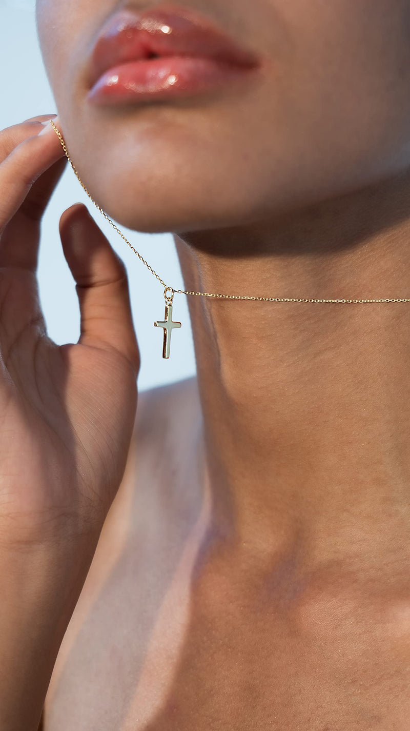 Miabella 925 Sterling Silver or 18Kt Yellow Gold Over Silver Italian Cross Necklace for Women, Small Cross Pendant on 18 Inch Chain Made in Italy - BeesActive Australia
