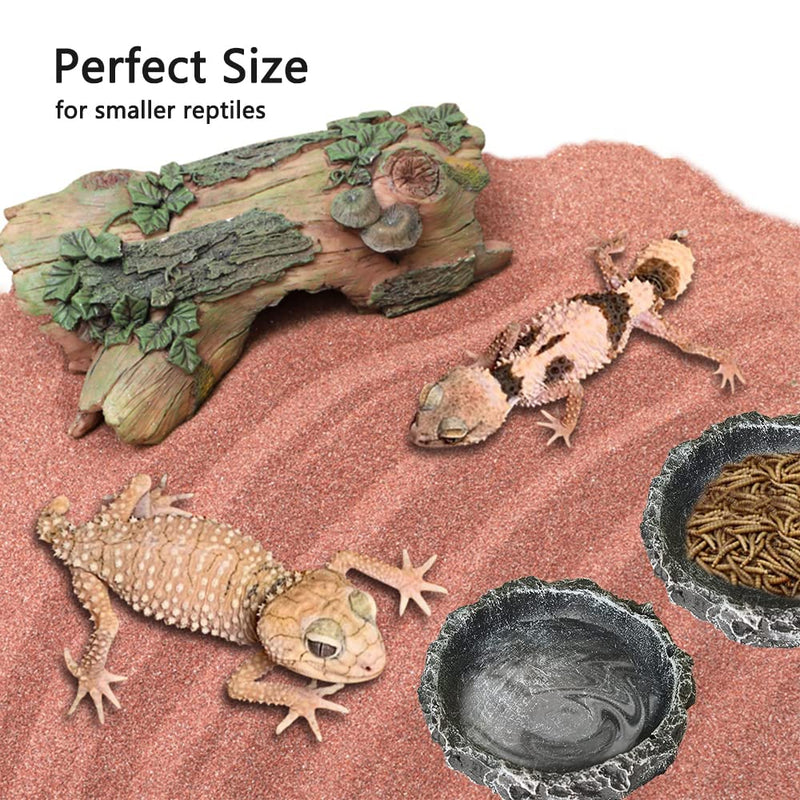 JOBEDE 2PCS Reptile Water Dish, Imitating Rock Design Reptile Food Bowl with Straight Curved Tweezers for Lizard Bearded Dragon Leopard Gecko Snake Hermit Crabs - BeesActive Australia