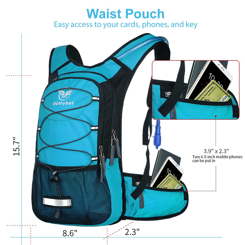 Mothybot Insulated 1.5L 3L Hydration Backpack Pack with Water Bladder, Large Capacity Lightweight Hiking Daypack for Women, Men, kids - Waist Pouches & Cooler Layer, for Running, Biking, Rave,Festival Light Blue- 1.5 Liter Hydration Backpack - BeesActive Australia