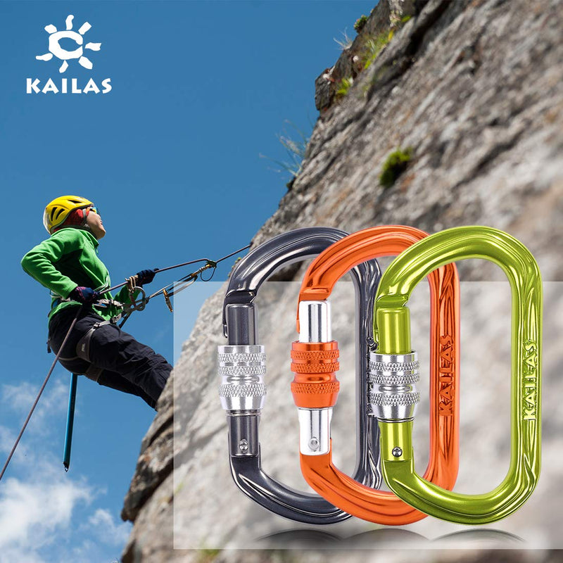 KAILAS UIAA Certified Oval Locking Carabiner Constructed for Rock Climbing Mountaineering and Rescure Standard Alumimun Screw Lock Gate with Major Axis Strength 25KN Iron Gray One Size - BeesActive Australia