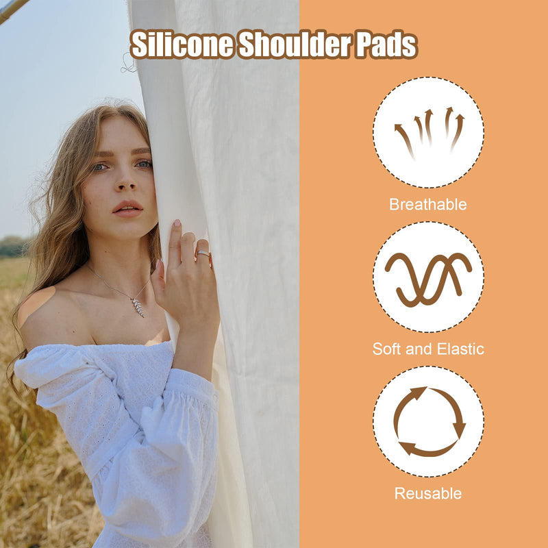 2 Pairs Silicone Shoulder Pads Invisible Non-Slip Shoulder Push-Up Pads Reusable Shoulders Enhancer Sticky Pad for Women Clothings(Transparent&Skin Tone) - BeesActive Australia