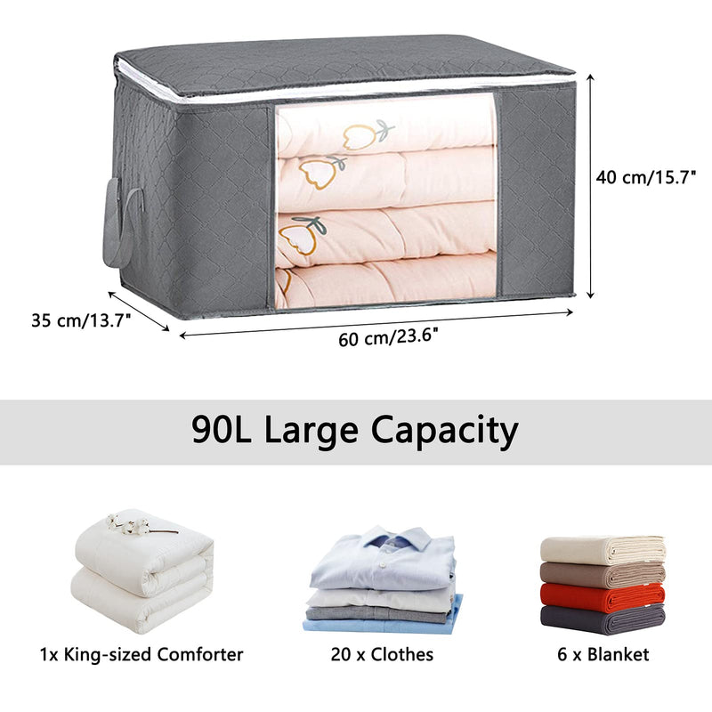 Homelove 90L 3 Pack Large Capacity Clothes Storage Bag with Clear Window & Sturdy Zipper & Reinforced Handle, Fabric Foldable Closet Organizer for Clothes,Comforter, Blanket,Duvet,Toys, Dark Grey - BeesActive Australia
