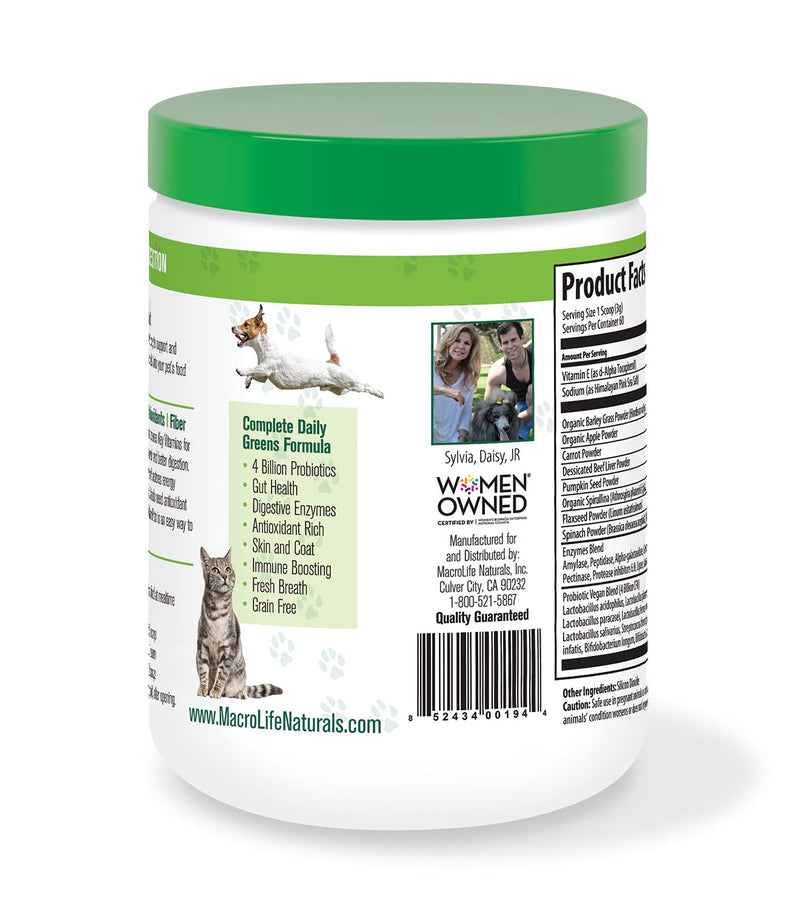 MacroLife Naturals MacroPets Supplement Greens Superfood Topper Dog, Cat, Small Mammal - Natural Nutrition Boost Probiotics, Digestive Enzymes, Vitamin E - Healthy Immune, Gut Flora & Energy - 6.35oz - BeesActive Australia