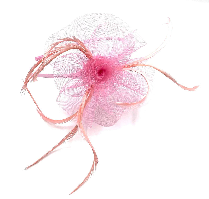 Ladies Feather Aliceband Fascinator Swirl Design Headband Weddings, Races, Royal Ascot Hair Accessory Baby Pink - BeesActive Australia