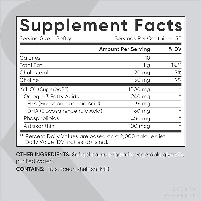Sports Research, Antarctic Krill Oil with Astaxanthin, 1,000 mg, 30 Softgels - BeesActive Australia