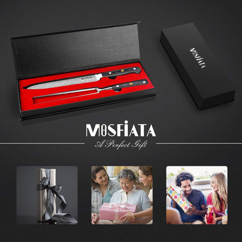 MOSFiATA 8" Carving Knife and 7" Fork Set Brisket Slicing Knife Premium Meat Cutting Knife German High Carbon Stainless Steel EN.4116 BBQ knives for Slicing Meats, Fruits and Vegetables - BeesActive Australia