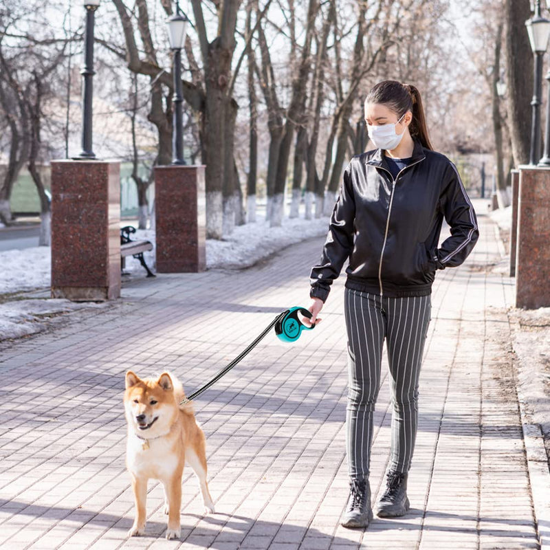 KOOLTAIL Dual Retractable Dog Leash Chew Proof, Reflective Heavy Duty 16Ft Dog Leash with Anti-Slip Handle for Medium Large Dogs, Durable 360° Tangle-Free Walking Pet Leash with 2 Wire Rope Set Up to 110Lbs Blue Reflective Leash - BeesActive Australia