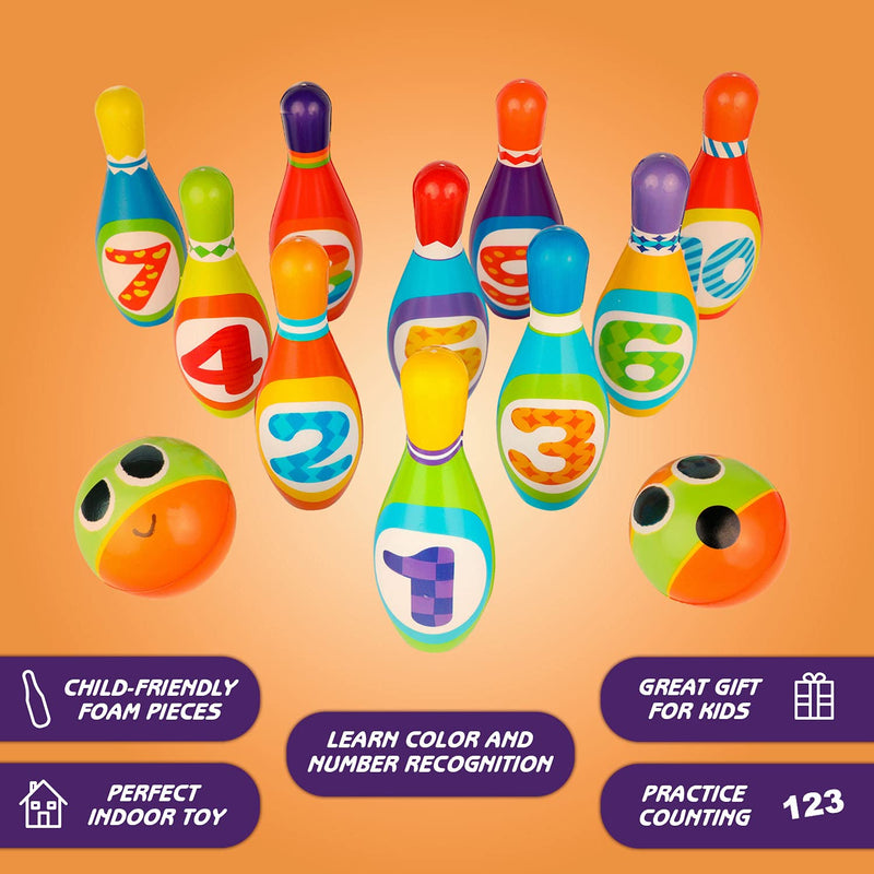ToyVelt Kids Bowling Set - with 10 Bowling Pins & 2 Balls - Educational Early Development Indoor & Outdoor Games Set - for Toddlers & Infants Boys & Girls Ages 3,4,5 -12 Years Old - BeesActive Australia
