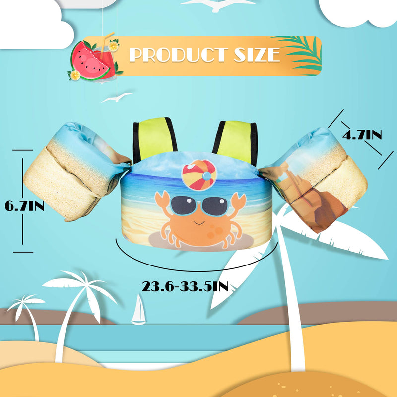 Elejolie Kid Swim Vest for Child Learn Swiming Training,Infant Safety Swim Aid Jacket for Toddler 2 3 4 5 6 Years Old ,Arm Wings for Baby 22-66lbs B-Crab - BeesActive Australia
