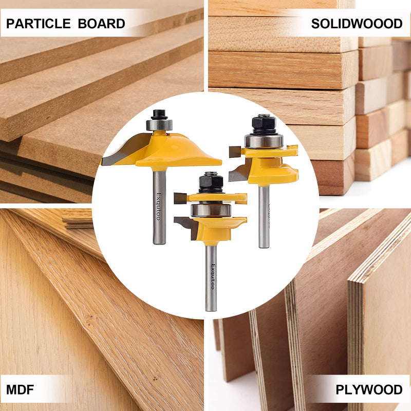 3PCS 1/4 Inch Shank Router Bit Set,Raised Panel Cabinet Door Making Router Bits, Cemented Carbide Router Bits for Woodworking,CNC Wood Router Bit Bearings,Woodworking Tools Router Door & Window Bits - BeesActive Australia