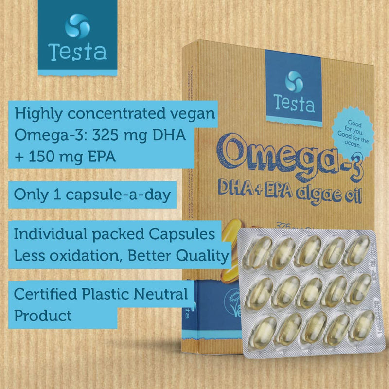 Vegan Omega 3 Supplement - High Strength 325mg DHA + 150mg EPA per Capsule - Only 1-a-Day - Supports Heart, Brain, Joint Health - Plant-based Omega 3 from Algae Oil - Plastic Negative, RTG, and Kosher - Two Months Supply - BeesActive Australia