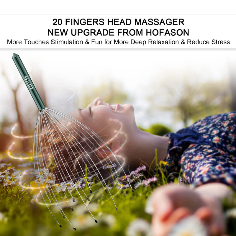 HOFASON Scalp Massager with 20 Fingers, Head Massager Back Scratcher Massage Tool Kit, Extendable Bear Claw Back Scratchers Tool for Men Women Gift, Head Body Deep Relax (Jade Green & Black) Jade Green & Black - BeesActive Australia
