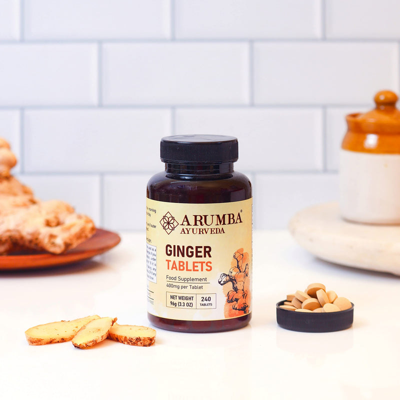 Arumba Ayurveda Ginger Tablets 240 Tablets, 400 mg per Tabelt, Made with Pure Ginger Root Powder - BeesActive Australia