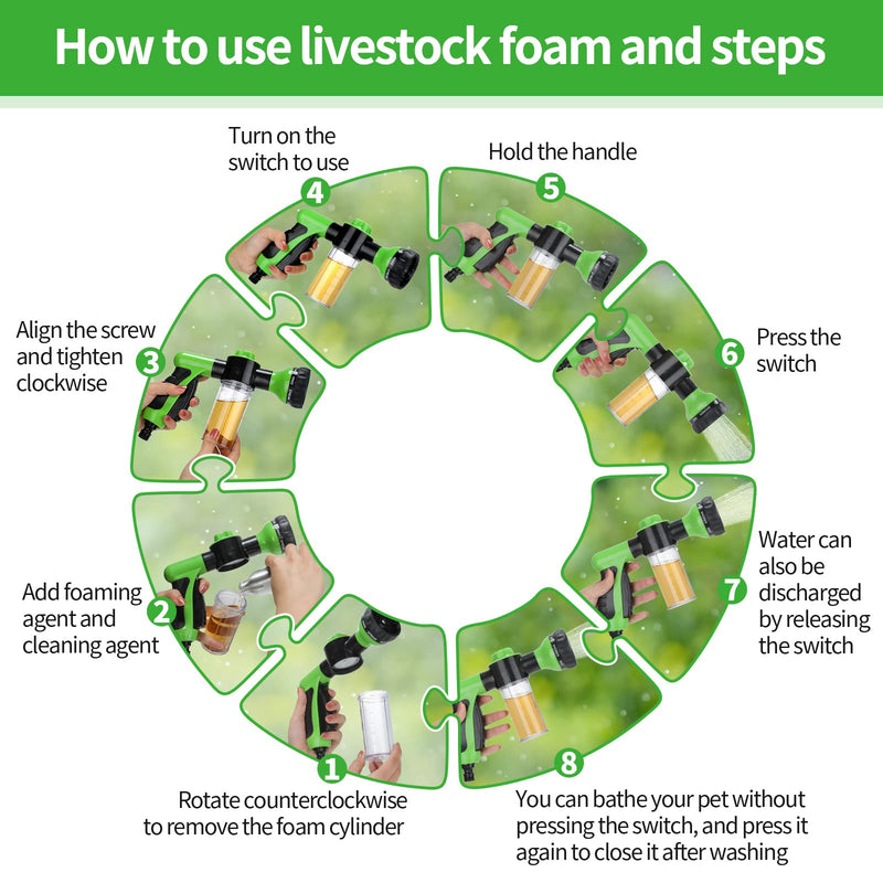 6 Pieces Pet Bathing Tool Set Includes Hose Nozzle Soap Dispenser with Connectors and Dog Rubber Comb Brush, Dog Bathing Sprayer Bottle Wash Foam Sprayer for Pet(Green,8.27 x 4.72 x 5.51 Inch) 8.27 x 4.72 x 5.51 Inch Green - BeesActive Australia