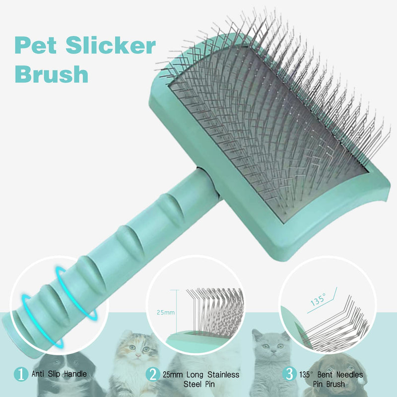 Large Firm Slicker Brush for Dogs Goldendoodles - Extra Long Pin Slicker Brush for Large Dog Pet Grooming Wire Brush and Deshedding - Removes Long and loose Hair - Undercoat - 25mm(1")(Green) Green - BeesActive Australia
