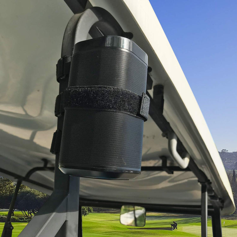 HomeMount Portable Speaker Mount for Golf Cart Accessories - Adjustable Strap Fits Bluetooth Wireless Speaker Strap Attachment to Railing/Cross bar/Frame Black - BeesActive Australia