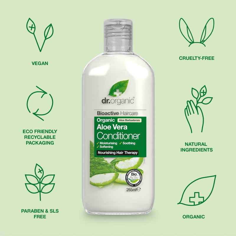 Dr Organic, Organic Aloe Vera Conditioner , Natural , Vegan , Cruelty Free , Paraben & SLS Free , Soothing , For Normal to Dry Hair, 265ml - BeesActive Australia