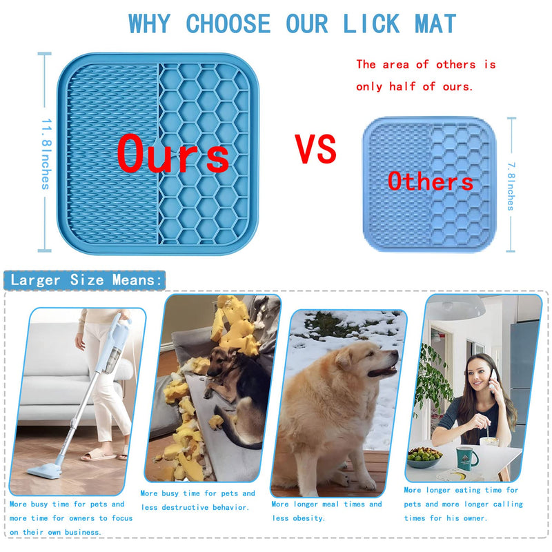 Kabetig Silicone XL Dog Lick Mat with Suction Cups - Dog Licking Mat/Pad for Anxiety and Boredom Relief - Alternative to Slow Feeder Dog Bowl - Use for Food/Treats/Yogurt/Peanut Butter Large(11.8*11.8 inches) Blue - BeesActive Australia