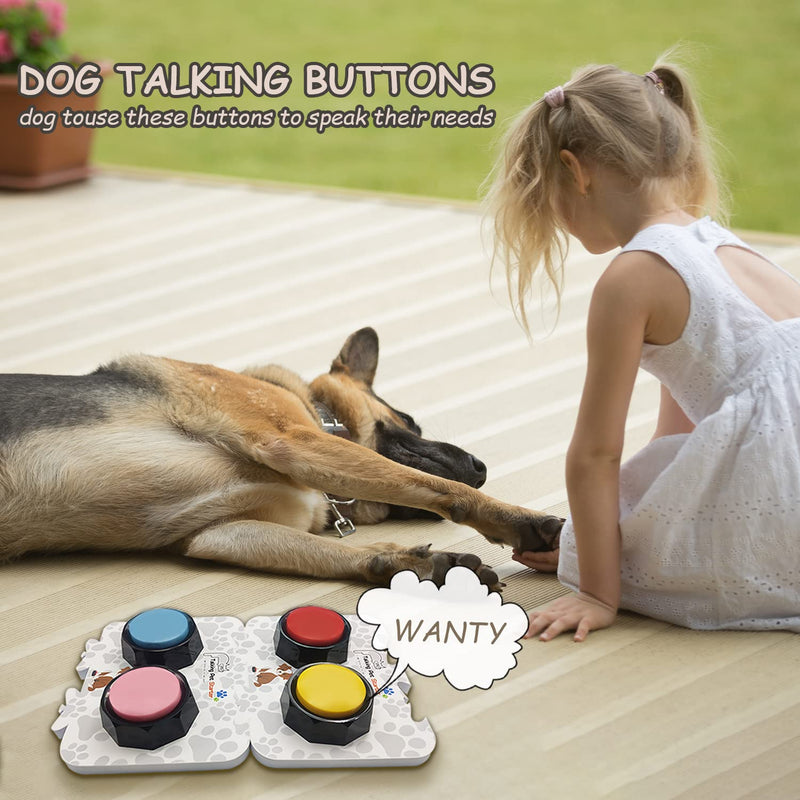 RIBOSY Soundboard, 4 Recordable Buttons with 2 Mats and 25 Stickers - Record and Playback Any Custom Message to Teach Your Dog Voice What They Want (Battery Included) - BeesActive Australia