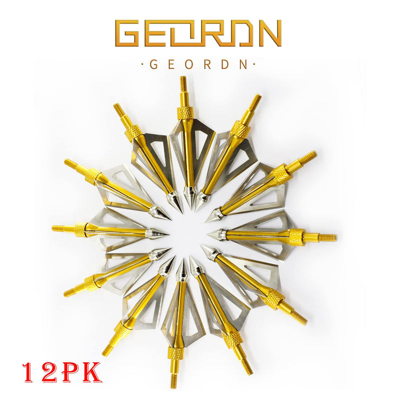 Geordn Hunting Broadheads 6/12PK 3 Fixed-Blades Archery Broadheads 100/125 Grains Screw-in Arrow Heads Arrow Tips Compatible with Traditional Bows and Compound Bow 100 Grains -6PK Gold - BeesActive Australia