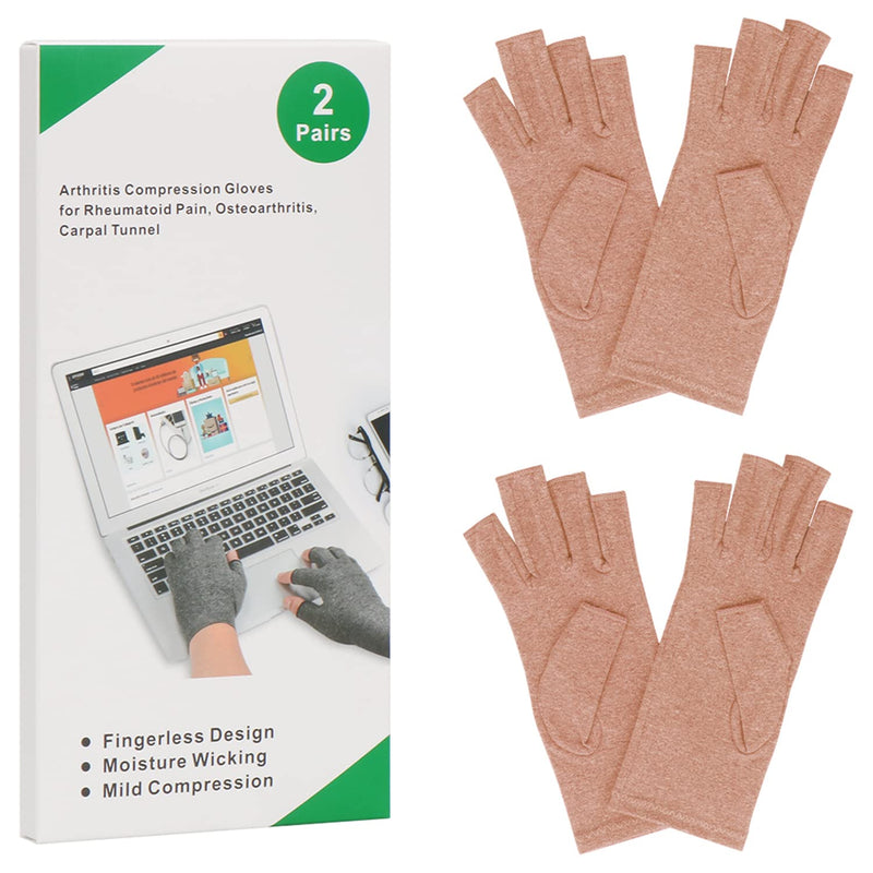2-Pair Arthritis Compression Gloves for Alleviate Rheumatoid Osteoarthritis, Carpal Tunnel Raynauds Disease, Ease Muscle Tensi on Fingerless, Breathable & Moisture, Women and Men (Coffee, Medium) Coffee M - BeesActive Australia