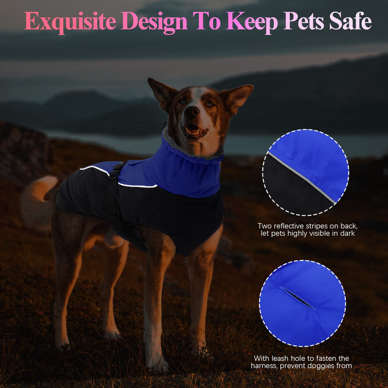 IECOii Extra Warm Dog Coat Reflective Adjustable Dog Jacket Dog Winter Coat with Buckle Fleece Turtleneck Dog Jacket for Cold Weather Soft Winter Coat for Small Medium Extra Large Dogs X-Large Blue - BeesActive Australia