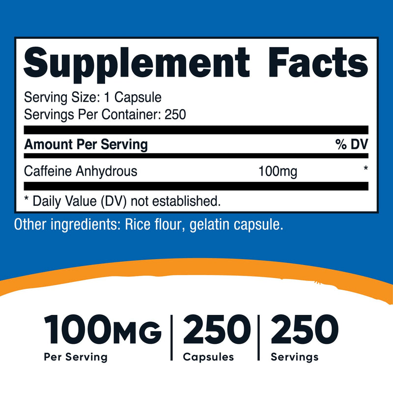 Nutricost Caffeine Pills 100mg Per Serving, 250 Capsules 250 Count (Pack of 1) - BeesActive Australia