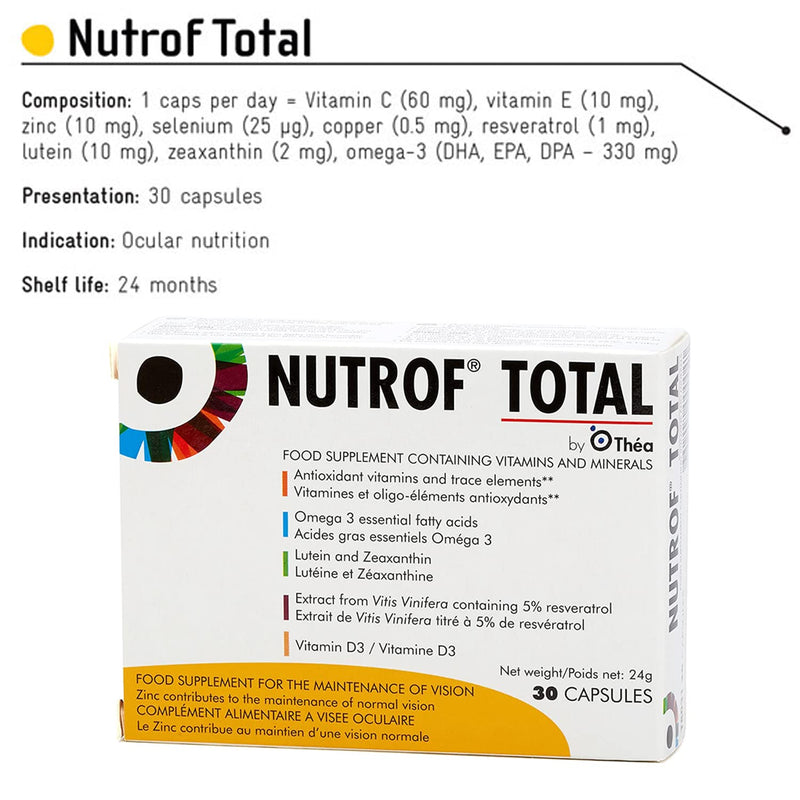 Nutrof Total Capsules � Eye Health Supplement with Lutein, Zeaxanthin, Omega 3, and Antioxidants | Daily Dose of Essential Nutrients for Optimal Eye Health | Pack of 30 Capsules (1 capsule per day - 1-Month Supply) - BeesActive Australia