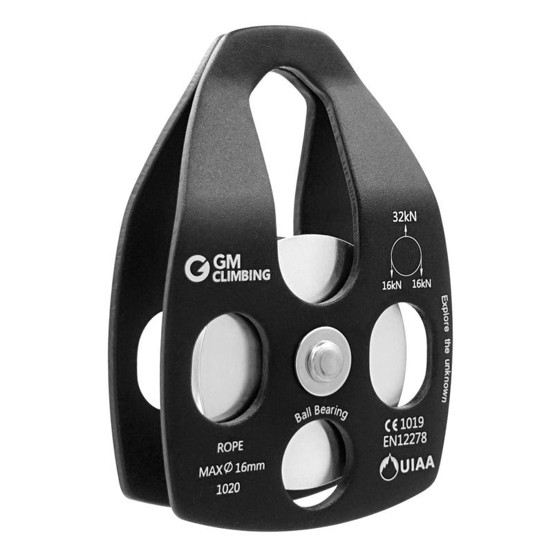 GM CLIMBING 32kN UIAA Certified Large Rescue Pulley Single/Double Sheave with Swing Plate CE/UIAA Single Pulley - Black - BeesActive Australia