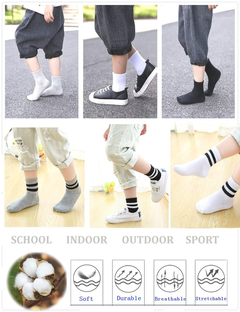Oohmy Boys Socks 12 Packs Fit for 2-12 Years Old Boys and Girls Cotton Athletic Ankle Socks for Toddler Kids and Big Kids Large Assorted(black+grey) - BeesActive Australia