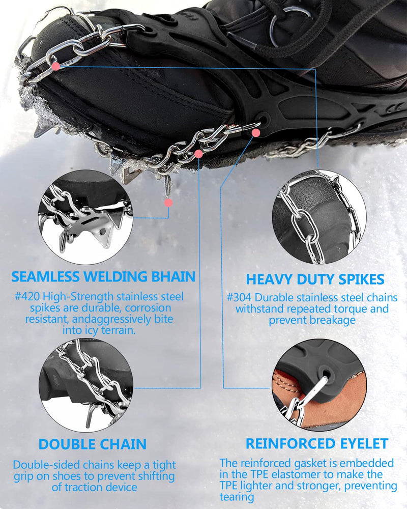 Uelfbaby Crampons Upgraded 19 Spikes Ice Snow Grips Traction Cleats System Safe Protect for Walking, Jogging, or Hiking on Snow and Ice (Fit S/M/L/XL/XXL Shoes/Boots) black Medium - BeesActive Australia