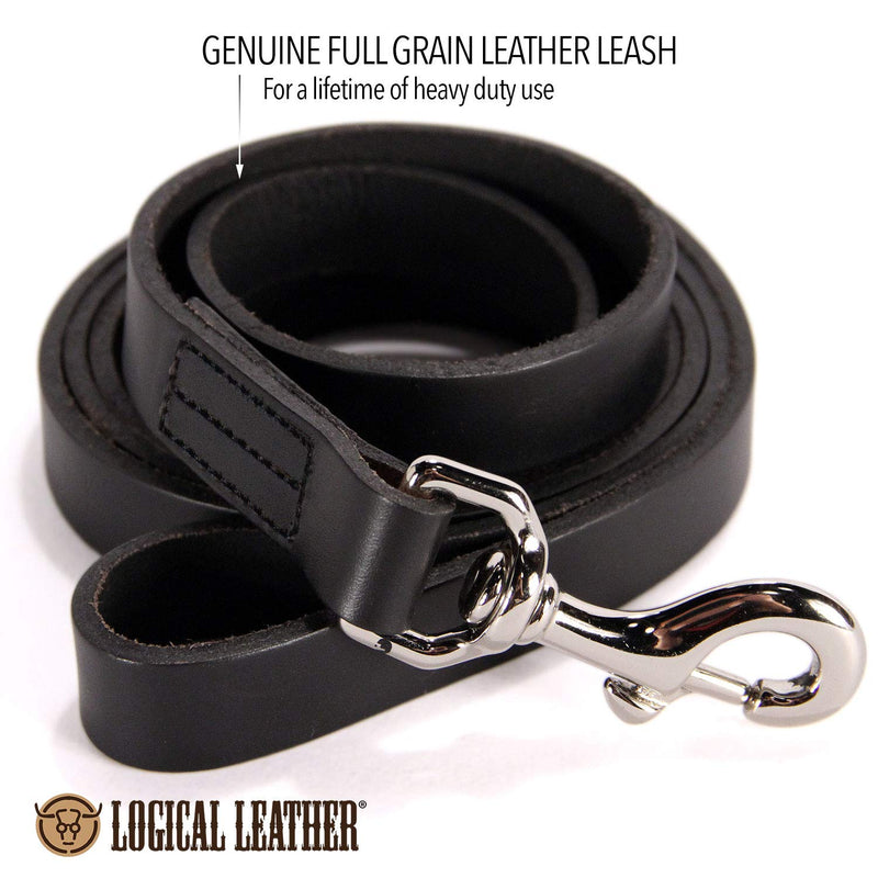 Logical Leather Dog Leash - Best for Training - Water Resistant Heavy Full Grain Leather Lead 6 Foot Black - BeesActive Australia