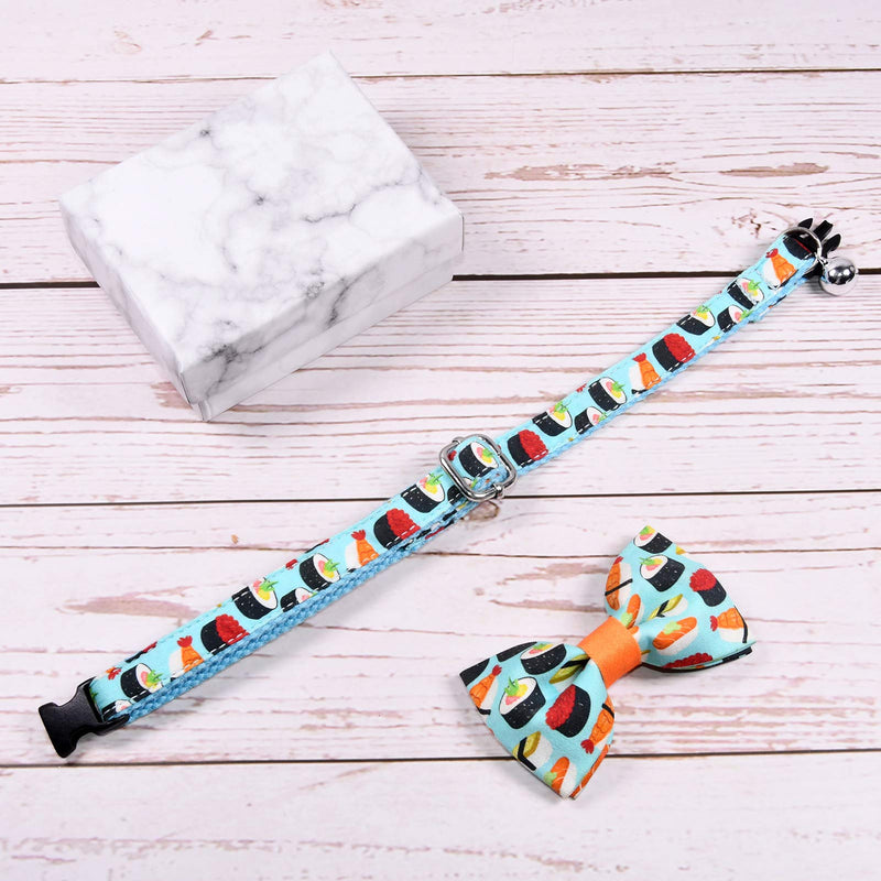 CSSPET Cat Collar Bow Tie with Bell, Unique Design Pattern, Safety Breakaway Buckle Bowtie Collar X-Small Sushi - BeesActive Australia