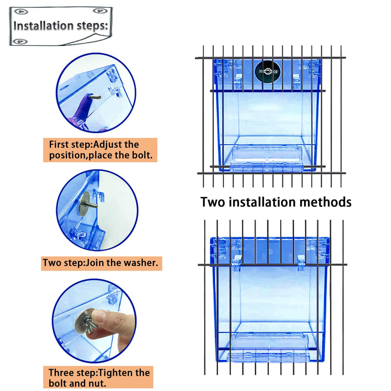 kathson Acrylic Bird Bath Box,Parrot Blue No-Leakage Bathtub for Cage Hanging Tube Shower Box Cage Accessory with Water Injector Birds Feeding Spoon for Small Pet Canary Lovebirds Budgies(3 Pcs) - BeesActive Australia