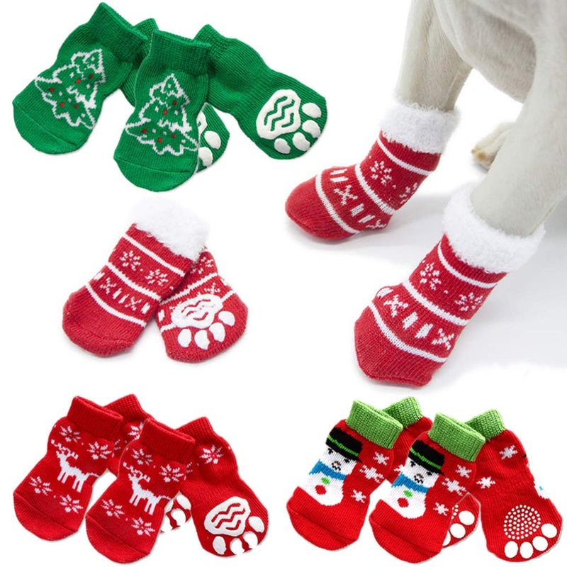 POPETPOP 4 Sets of Pet Dog Puppy Cat Non-Slip Cotton Socks with Christmas Pattern S - BeesActive Australia