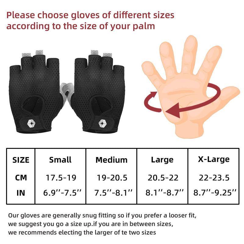 AyeKu Workout Gloves for Men & Women Gym Exercise Gloves Fingerless Gloves Full Palm Protection, Breathable & Non-Slip Gray Black Small - BeesActive Australia