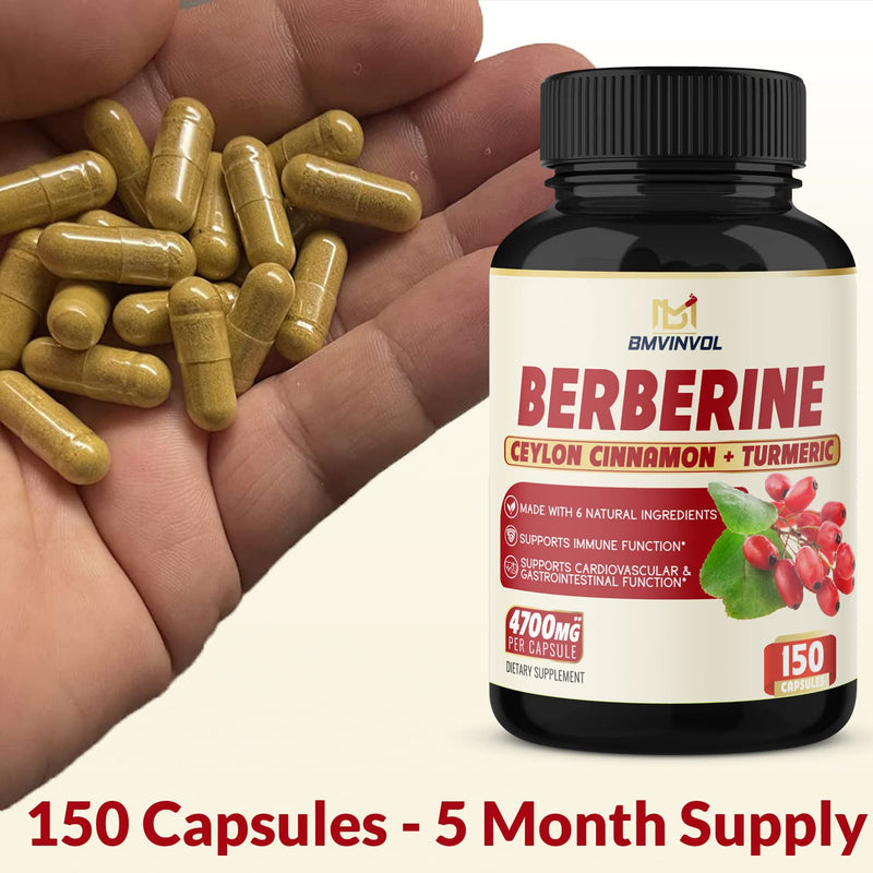 Berberine Supplement 4700mg - 5 Months Supply - High Potency with Ceylon Cinnamon, Turmeric - Supports Immune System, Cardiovascular & Gastrointestinal Function - Berberine HCl Supplement Pills - BeesActive Australia