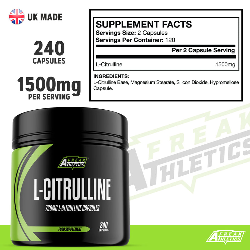 L-Citrulline 240 Capsules - 750mg Capsules / 1500mg Per Serving - High Strength Amino Acid for Muscle Performance & Recovery - BeesActive Australia