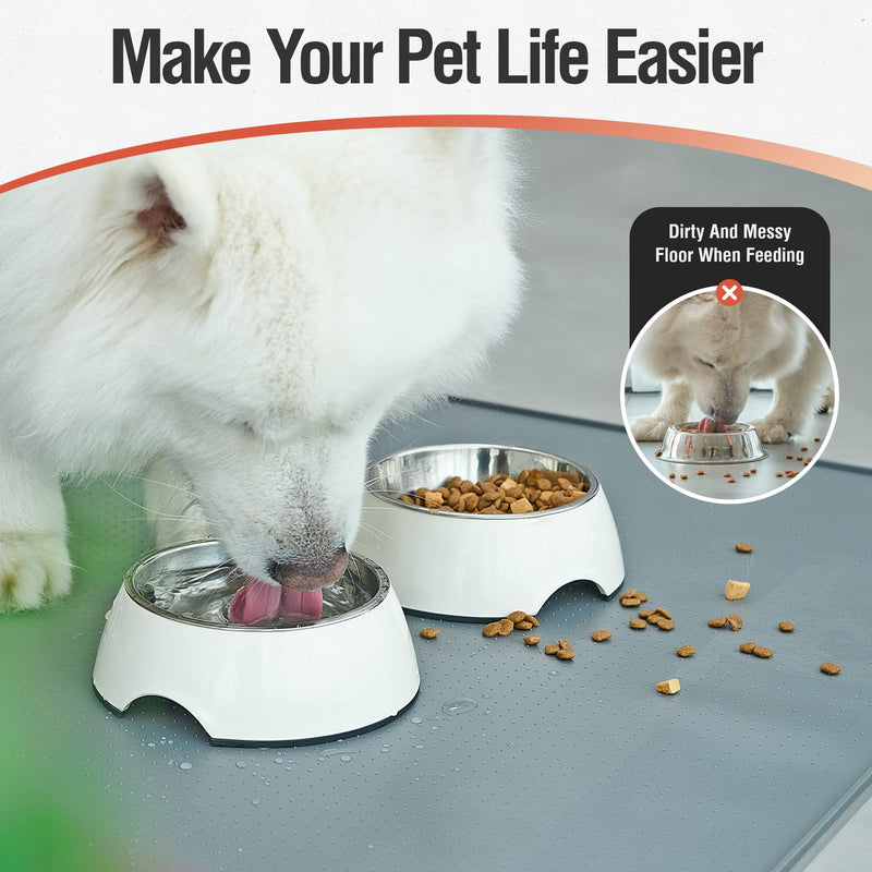 Conlun Silicone Dog Food Mat, Waterproof Rubber Pet Feeding Mat for Dog and Cat, Anti-Slip Dog Cat Bowl Mat with Raised Edge, Avoid Water Or Food Spilling Out, Dishwasher Safe Medium (18.5" x11.5") Grey - BeesActive Australia