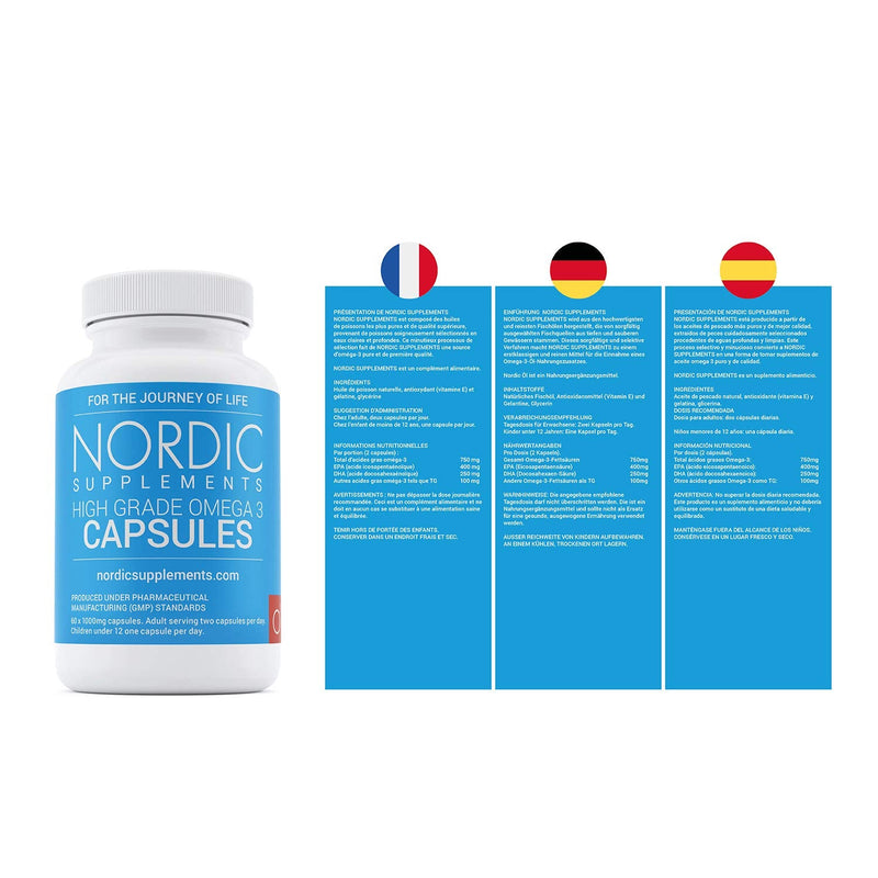 Nordic Supplements High Strength Pharmaceutical Grade Omega 3 Fish Oil Capsules, 1000 mg, Pot of 60 Capsules 60 Count (Pack of 1) - BeesActive Australia