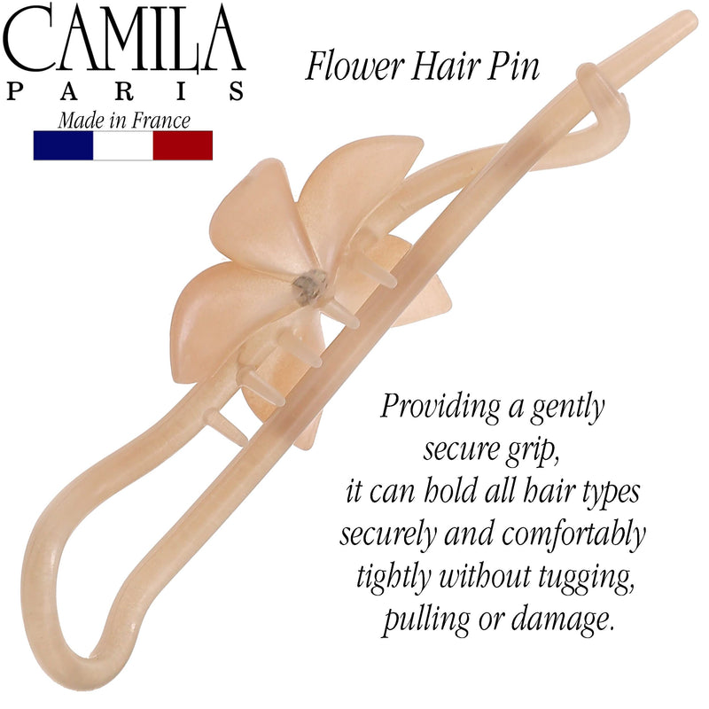 Camila Paris CP2411 French Hair Barrette Pin Clips for Girls, Flower, Beige, No Metal Parts, Strong Hold Grip Hair Clips for Women, No Slip and Durable Styling Girls Hair Accessories, Made in France - BeesActive Australia