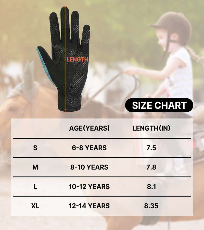 Kids Horse Riding Gloves Equestrian Anti Slip Children Horseback Bike Gardening Fishing Cycling Outdoor Activities Riding Gloves Girls Boys Youth Sky Blue Non-slip Silicone S (Age 6-8) - BeesActive Australia