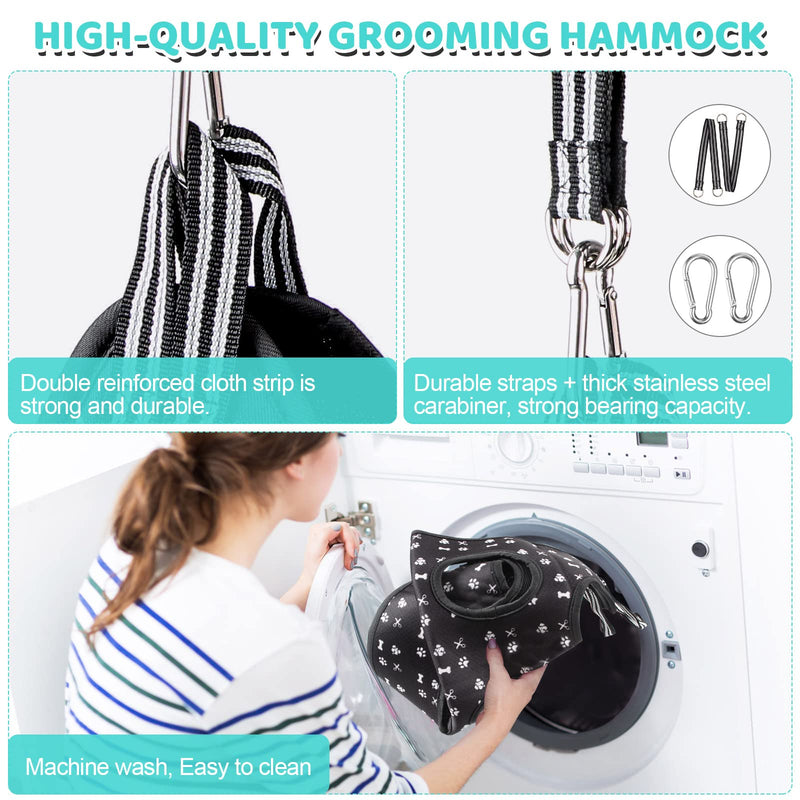 Pet Grooming Hammock Harness with Nail Clippers/Trimmer, Nail File, Comb, Cute Printed Breathable Cats & Dogs Hammock Sling for Grooming (XS, Black) - BeesActive Australia