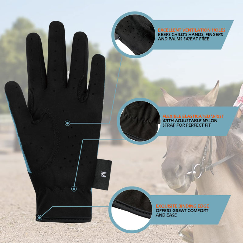 Thapower Kids Horse Riding Gloves Mesh Equestrian Horseback Gloves Boys & Girls Youth Outdoor Sport Mitts Perfect for Biking Cycling Gardening Blue M - BeesActive Australia